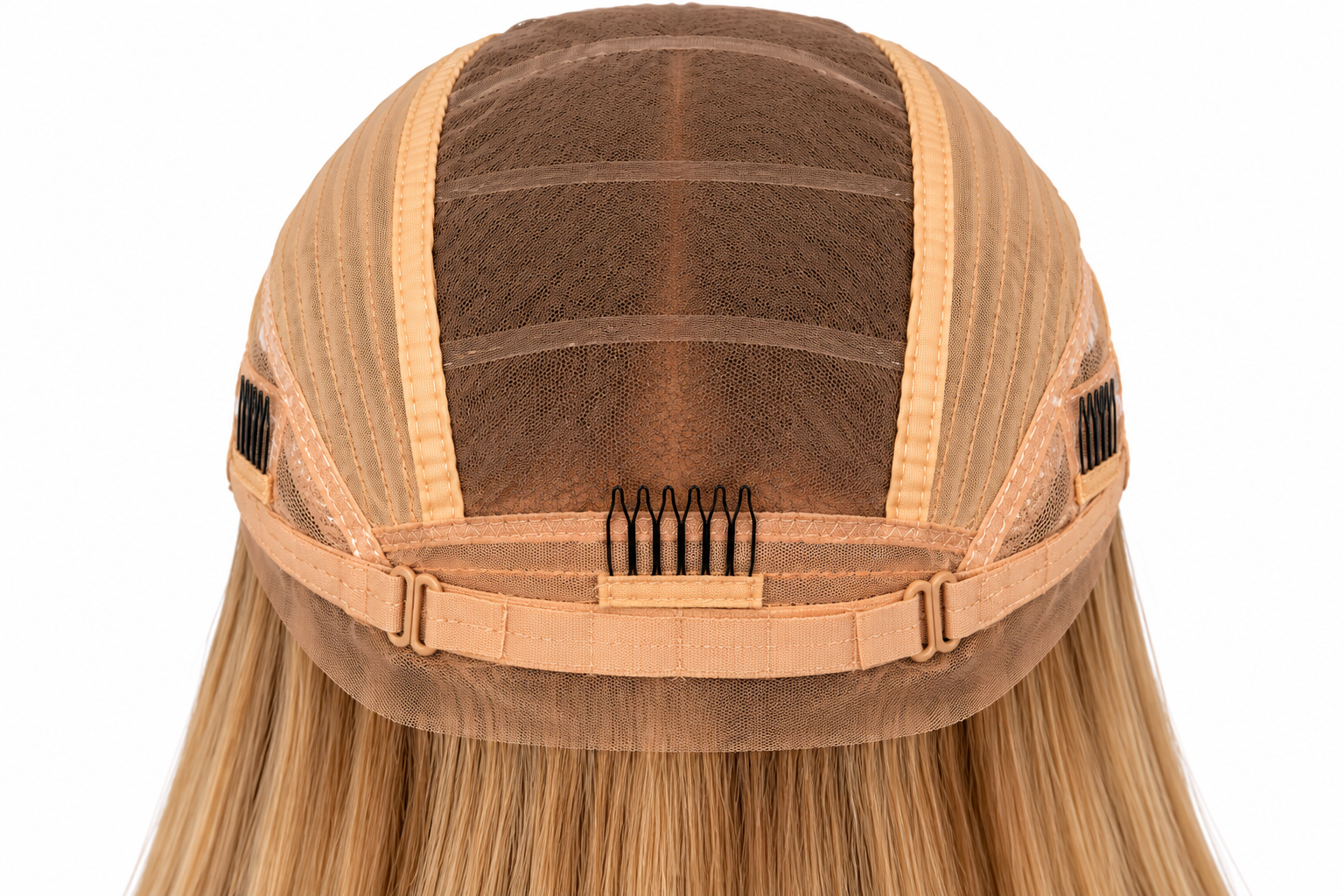 Medical wig adjustable straps and secure cap construction