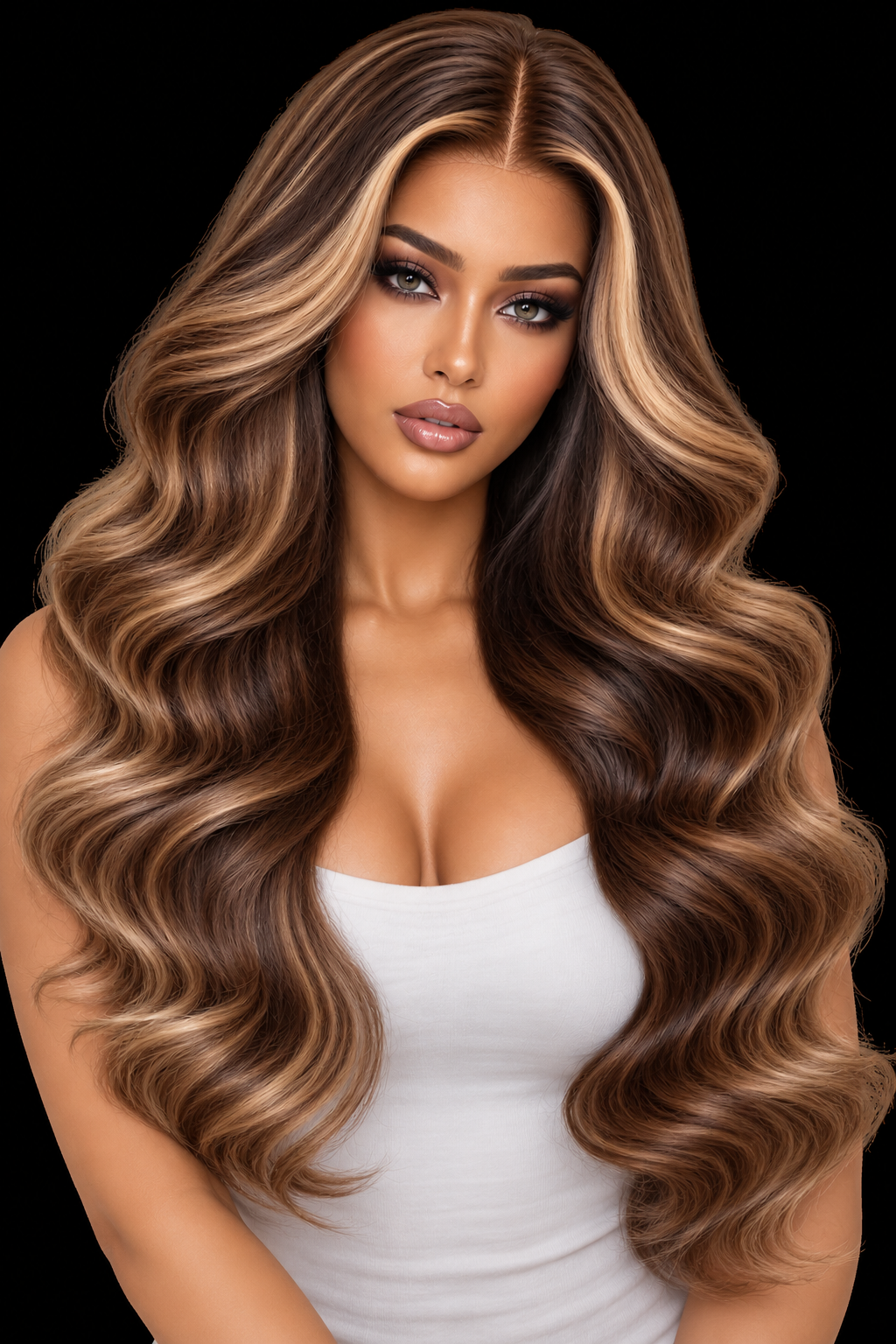 Highlighted body wave Russian or Slavic luxury human hair wig